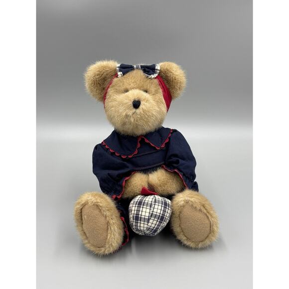 Boyds Bears Adeline Q. Appleton Plush Bear Holding Plaid Apple 13” Vintage - Picture 1 of 11